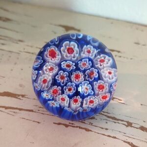 Vintage Murano Red Blue White Millefiori Multi Color Glass Paperweight 